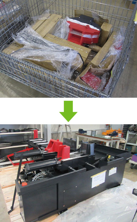 Photo: Parts delivered individually wrapped in plastic and placed on pallets→Photo: Multiple parts delivered in assembled condition